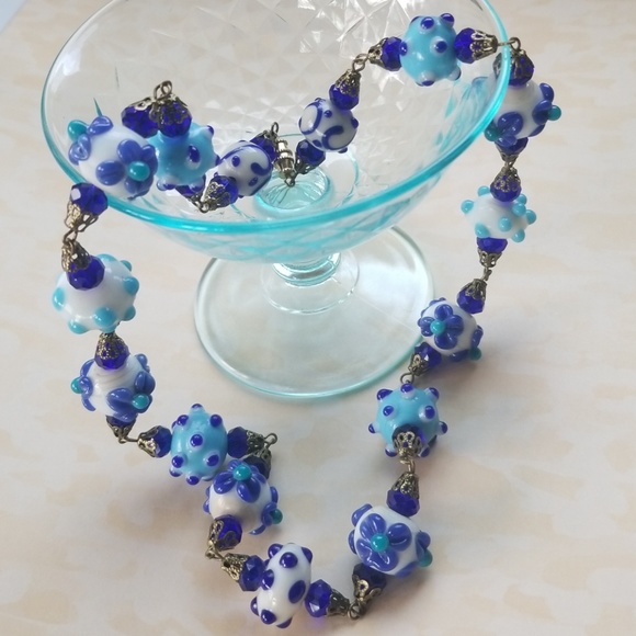 Hand Crafted Repurposed Vintage Lampwork Glass Bead Necklace - Picture 6 of 14